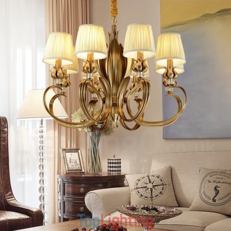 8 Light Retro Rustic Luxury Brass Pendant Lamp Chandelier with Fabric Shade 8 Light Retro Rustic Luxury Brass Pendant Lamp Chandelier with Fabric Shade