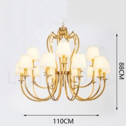 18 Light Retro Rustic Luxury Brass Pendant Lamp Chandelier with Fabric Shade