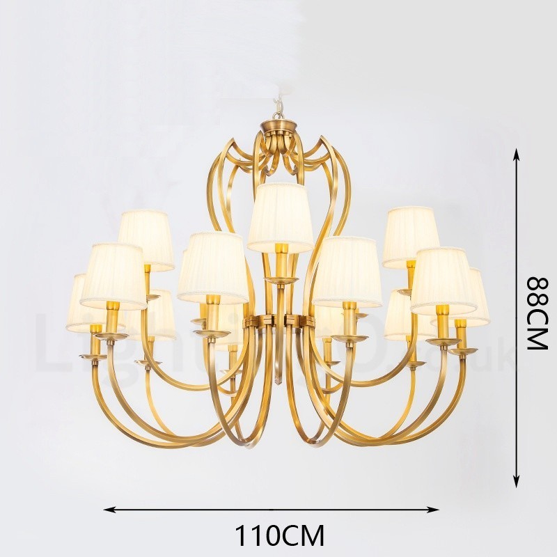 18 Light Retro Rustic Luxury Brass Pendant Lamp Chandelier with Fabric Shade