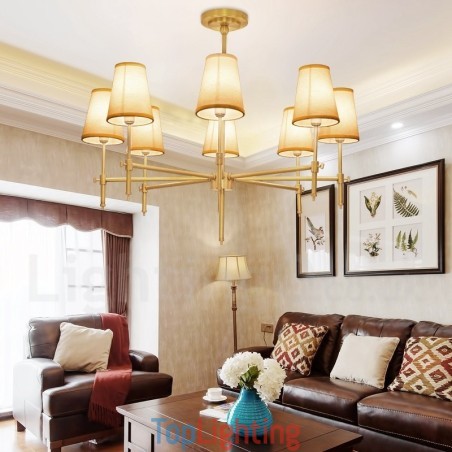 8 Light Retro Rustic Luxury Brass Pendant Lamp Chandelier with Fabric Shade 8 Light Retro Rustic Luxury Brass Pendant Lamp Chandelier with Fabric Shade