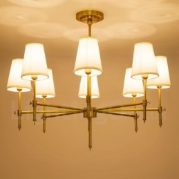 8 Light Retro Rustic Luxury Brass Pendant Lamp Chandelier with Fabric Shade