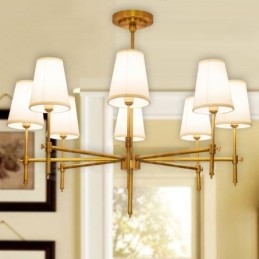 8 Light Retro Rustic Luxury Brass Pendant Lamp Chandelier with Fabric Shade