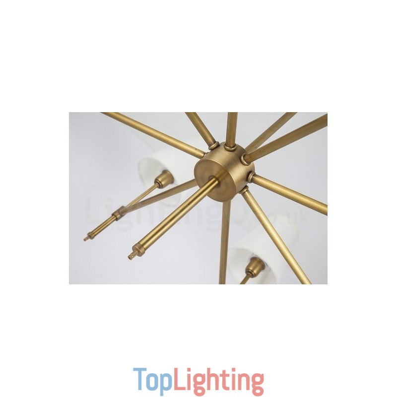 8 Light Retro Rustic Luxury Brass Pendant Lamp Chandelier with Fabric Shade