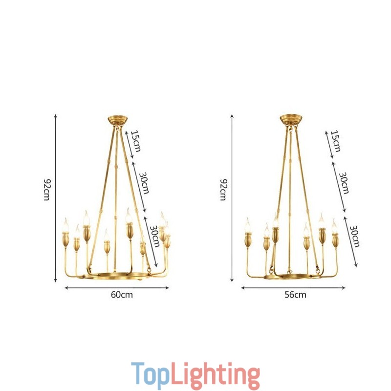 6 Light 8 Light Retro Rustic Luxury Brass Pendant Lamp Chandelier