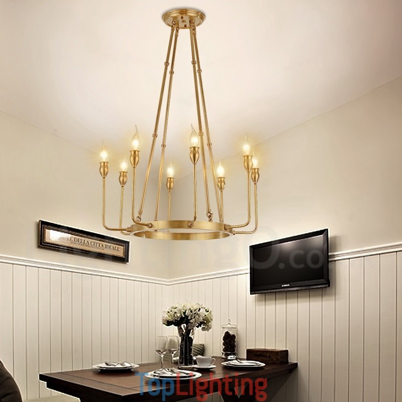 6 Light 8 Light Retro Rustic Luxury Brass Pendant Lamp Chandelier