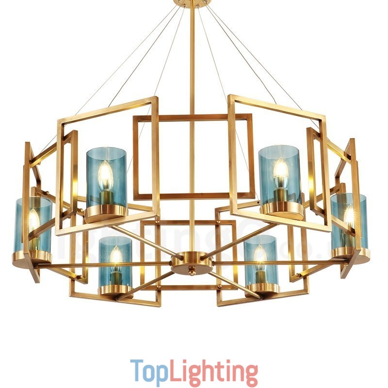 6 Light Retro Rustic Luxury Brass Pendant Lamp Chandelier with Glass Shade