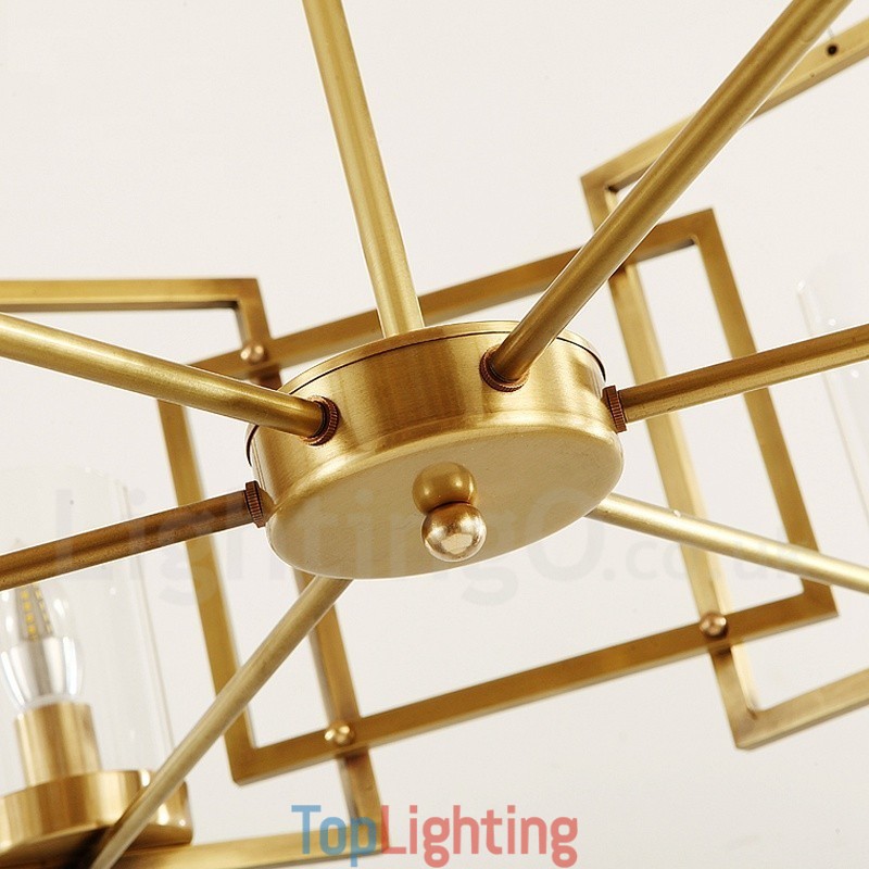 6 Light Retro Rustic Luxury Brass Pendant Lamp Chandelier with Glass Shade