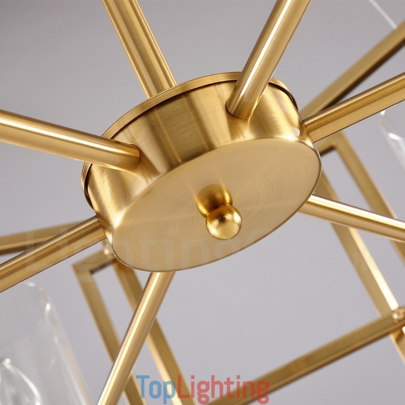 6 Light Retro Rustic Luxury Brass Pendant Lamp Chandelier with Glass Shade