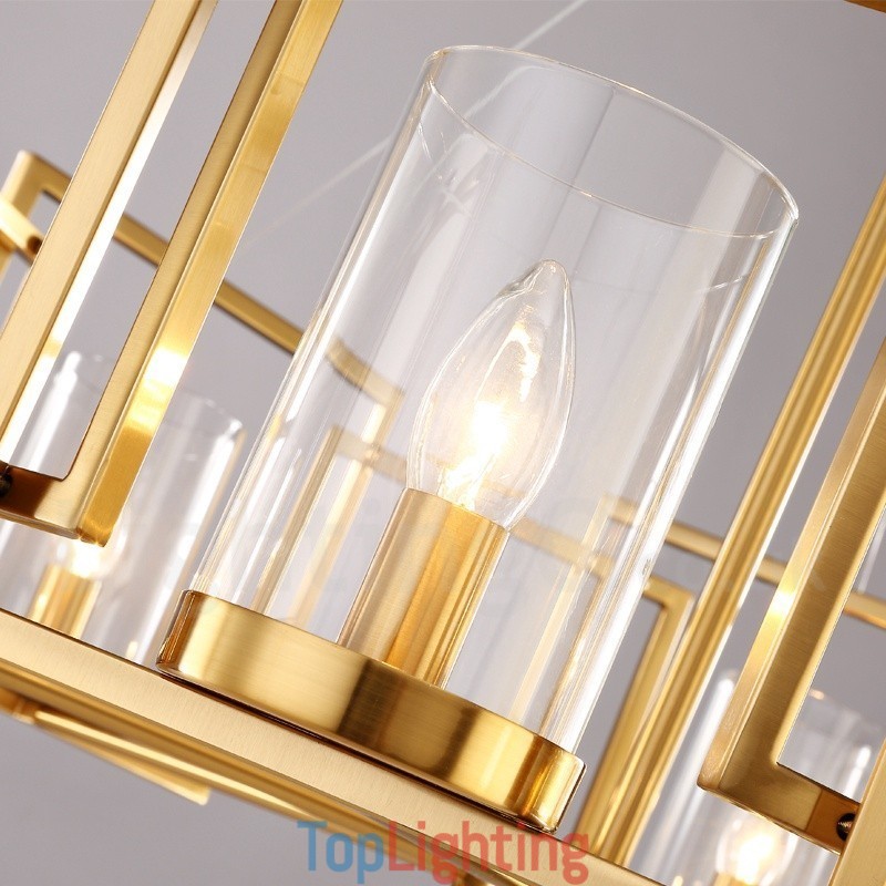 6 Light Retro Rustic Luxury Brass Pendant Lamp Chandelier with Glass Shade