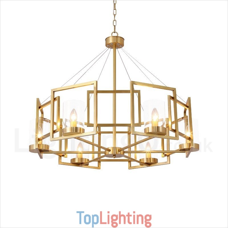6 Light Retro Rustic Luxury Brass Pendant Lamp Chandelier with Glass Shade