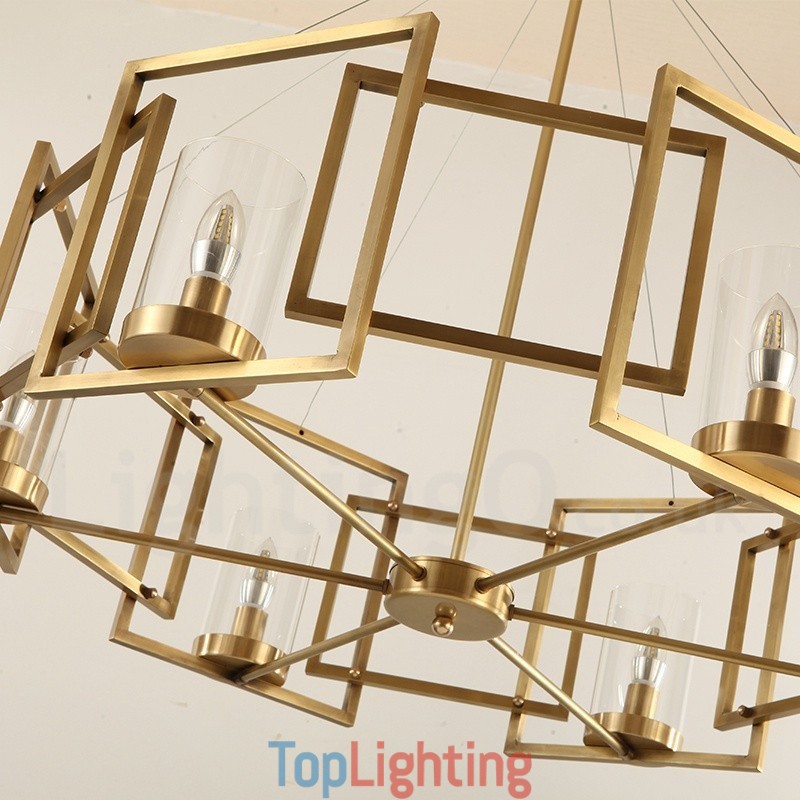 6 Light Retro Rustic Luxury Brass Pendant Lamp Chandelier with Glass Shade