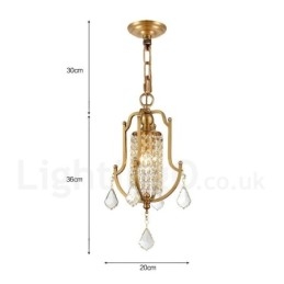 1 Light Retro Rustic Luxury Brass Pendant Lamp Chandelier with Crystal Shade