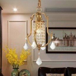 1 Light Retro Rustic Luxury Brass Pendant Lamp Chandelier with Crystal Shade