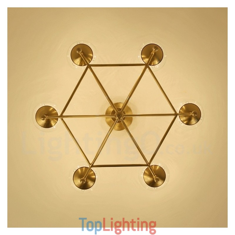 6 Light Retro Rustic Luxury Brass Pendant Lamp Chandelier with Glass Shade