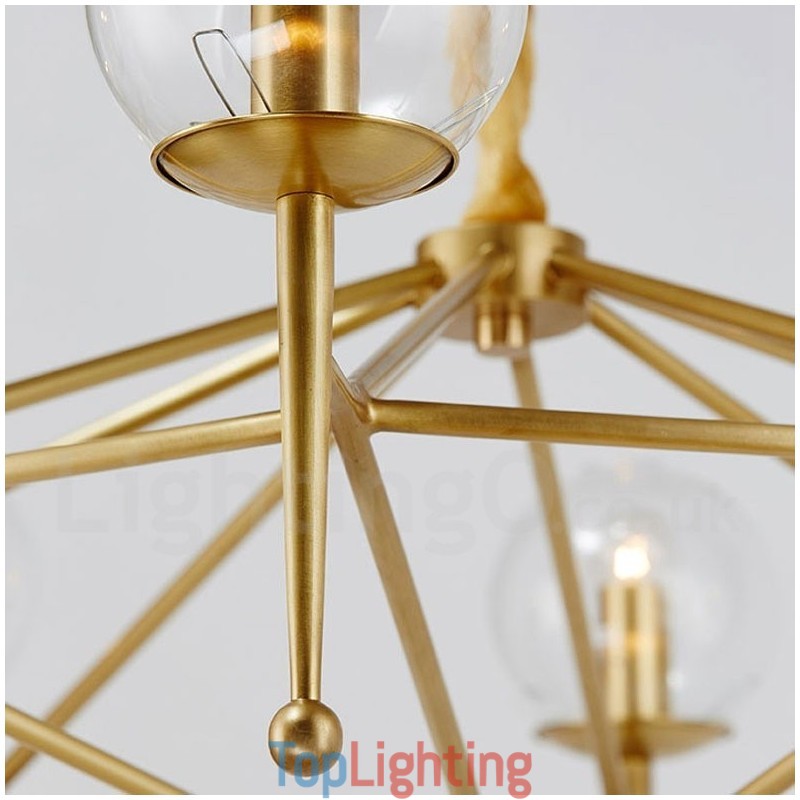 6 Light Retro Rustic Luxury Brass Pendant Lamp Chandelier with Glass Shade