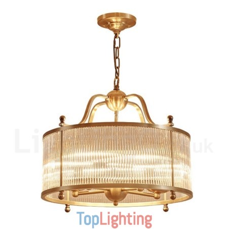 5 Light Retro Rustic Luxury Brass Pendant Lamp Chandelier with Glass Shade
