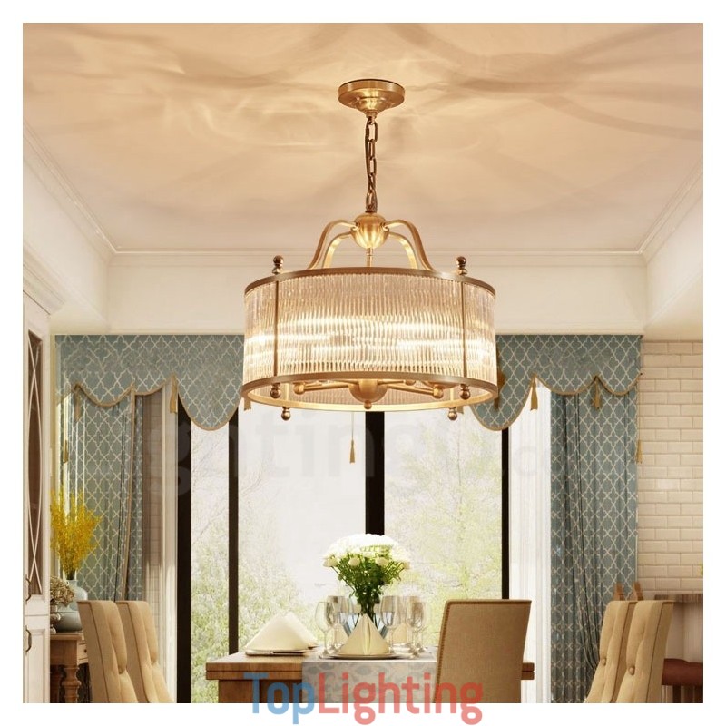 5 Light Retro Rustic Luxury Brass Pendant Lamp Chandelier with Glass Shade