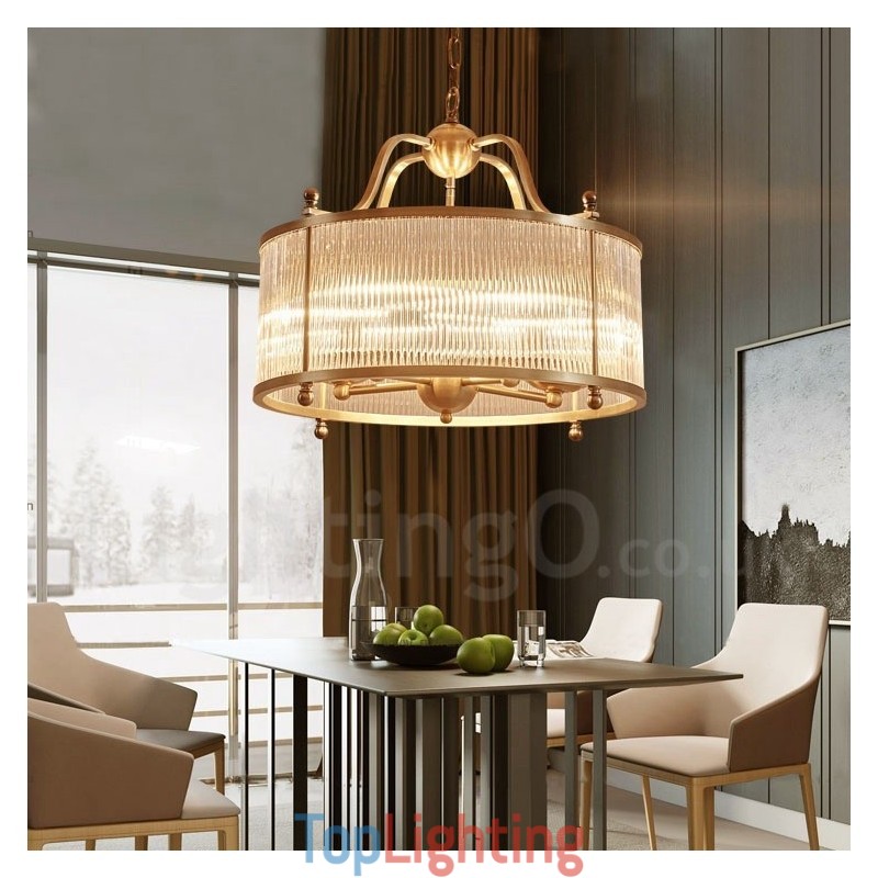 5 Light Retro Rustic Luxury Brass Pendant Lamp Chandelier with Glass Shade