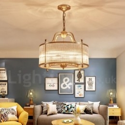 5 Light Retro Rustic Luxury Brass Pendant Lamp Chandelier with Glass Shade