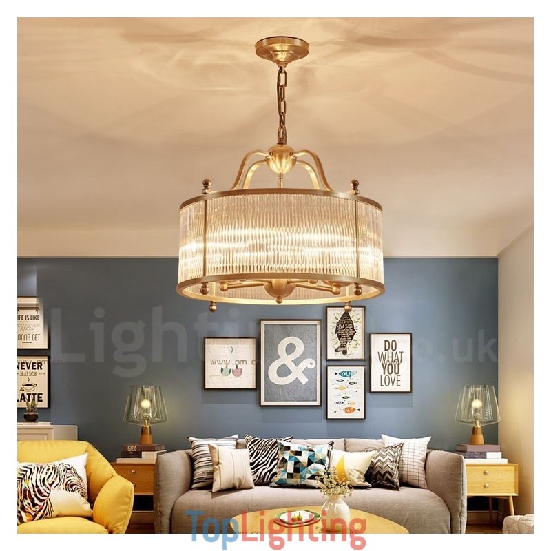 5 Light Retro Rustic Luxury Brass Pendant Lamp Chandelier with Glass Shade