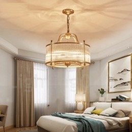 5 Light Retro Rustic Luxury Brass Pendant Lamp Chandelier with Glass Shade