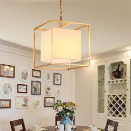 1 Light Retro Rustic Luxury Brass Pendant Lamp Chandelier with Fabric Shade