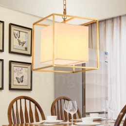 1 Light Retro Rustic Luxury Brass Pendant Lamp Chandelier with Fabric Shade