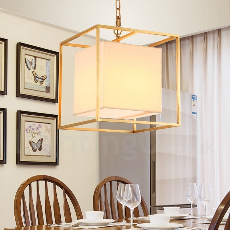 1 Light Retro Rustic Luxury Brass Pendant Lamp Chandelier with Fabric Shade