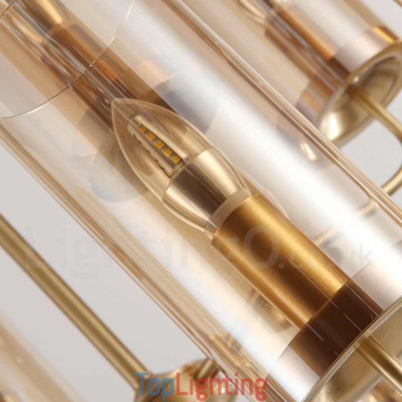 8 Light Retro Rustic Luxury Brass Pendant Lamp Chandelier with Glass Shade