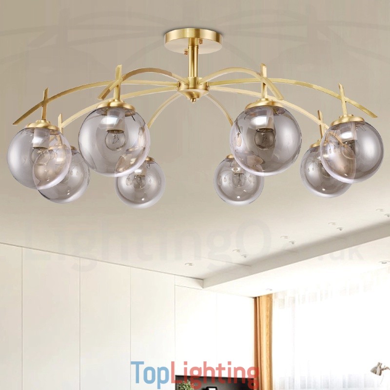 8 Light Retro Rustic Luxury Brass Pendant Lamp Chandelier with Glass Shade