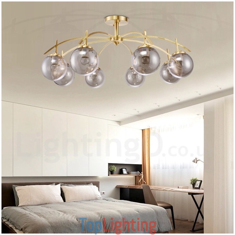 8 Light Retro Rustic Luxury Brass Pendant Lamp Chandelier with Glass Shade