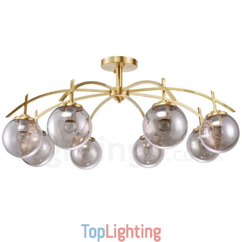 8 Light Retro Rustic Luxury Brass Pendant Lamp Chandelier with Glass Shade