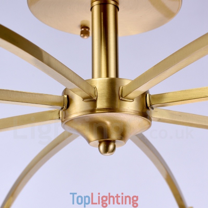 8 Light Retro Rustic Luxury Brass Pendant Lamp Chandelier with Glass Shade