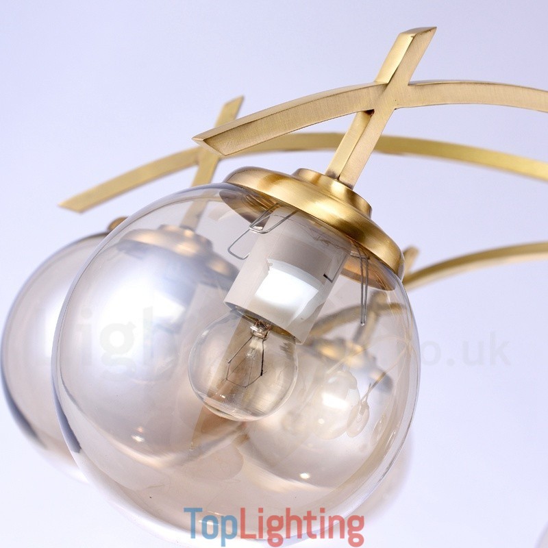 8 Light Retro Rustic Luxury Brass Pendant Lamp Chandelier with Glass Shade