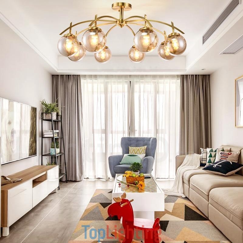 8 Light Retro Rustic Luxury Brass Pendant Lamp Chandelier with Glass Shade