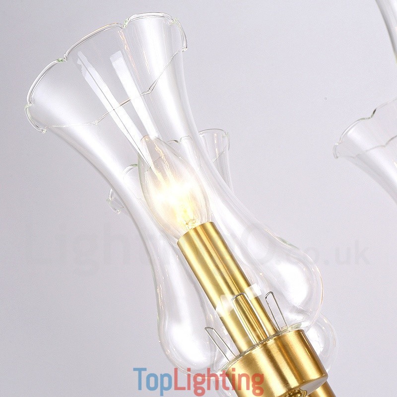 6 Light Retro Rustic Luxury Brass Pendant Lamp Chandelier with Glass Shade