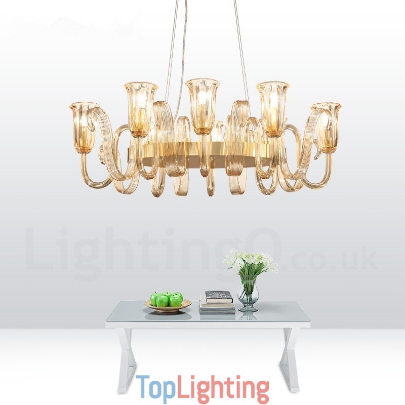 8 Light Retro Rustic Luxury Aluminum alloy Pendant Lamp Chandelier with Glass Shade