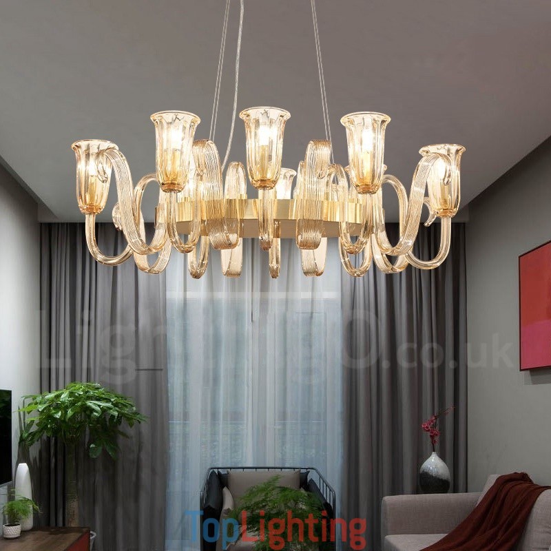 8 Light Retro Rustic Luxury Aluminum alloy Pendant Lamp Chandelier with Glass Shade