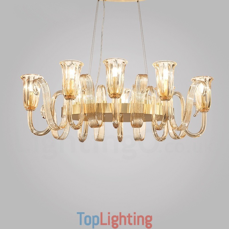 8 Light Retro Rustic Luxury Aluminum alloy Pendant Lamp Chandelier with Glass Shade
