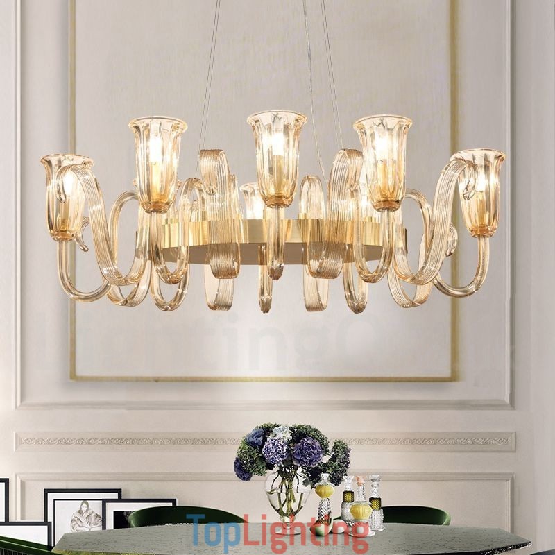 8 Light Retro Rustic Luxury Aluminum alloy Pendant Lamp Chandelier with Glass Shade