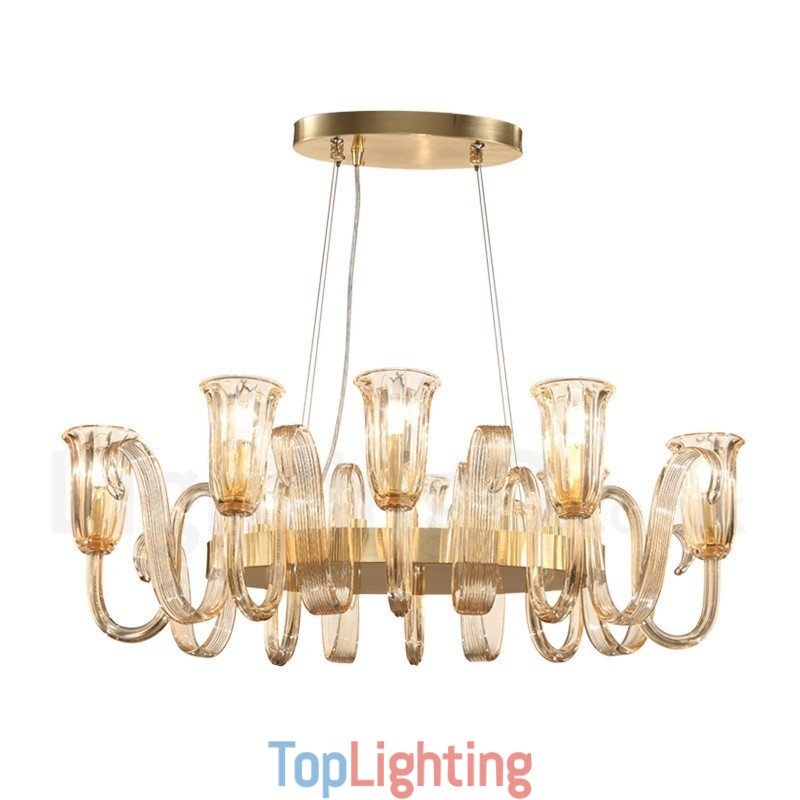 8 Light Retro Rustic Luxury Aluminum alloy Pendant Lamp Chandelier with Glass Shade