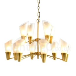 12 Light Retro Rustic Luxury Brass Pendant Lamp Chandelier with Glass Shade