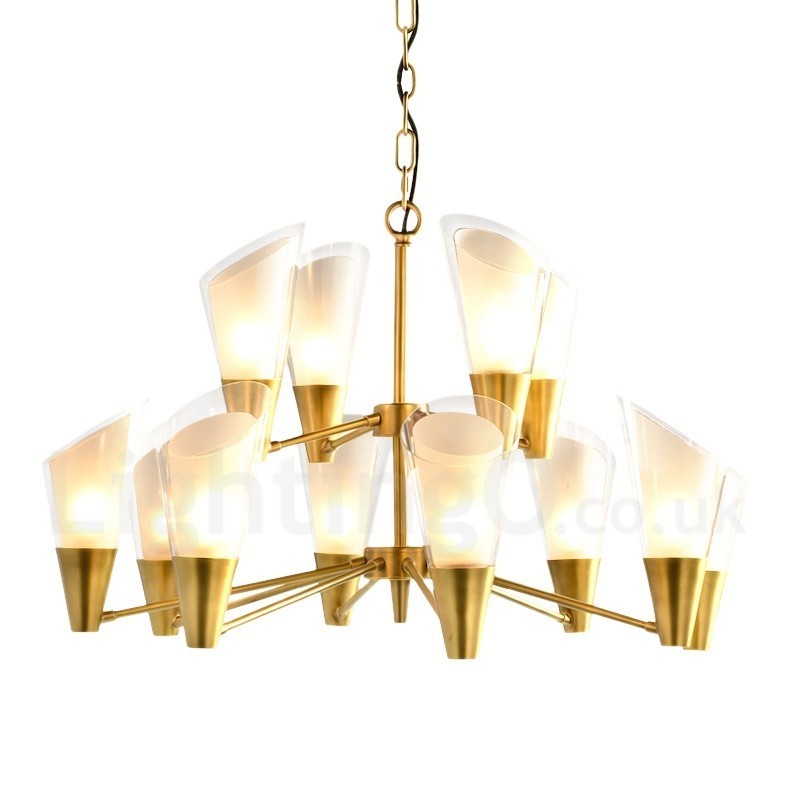 12 Light Retro Rustic Luxury Brass Pendant Lamp Chandelier with Glass Shade
