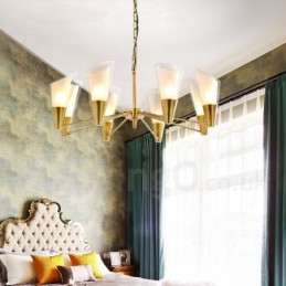 8 Light Retro Rustic Luxury Brass Pendant Lamp Chandelier with Glass Shade