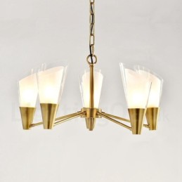 5 Light Retro Rustic Luxury Brass Pendant Lamp Chandelier with Glass Shade