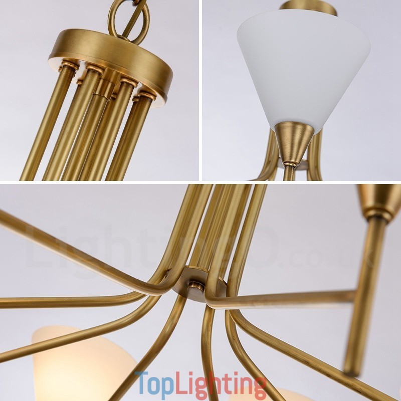 8 Light Retro Rustic Luxury Brass Pendant Lamp Chandelier with Glass Shade