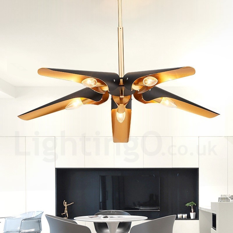 5 Light Retro Rustic Luxury Aluminum alloy Pendant Lamp Chandelier with Aluminum alloy Shade
