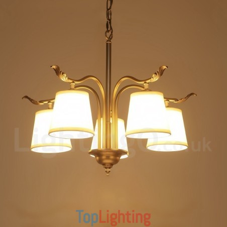 5 Light Retro Rustic Luxury Brass Pendant Lamp Chandelier with Fabric Shade 5 Light Retro Rustic Luxury Brass Pendant Lamp Chandelier with Fabric Shade