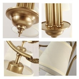 5 Light Retro Rustic Luxury Brass Pendant Lamp Chandelier with Fabric Shade