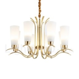 8 Light Retro Rustic Luxury Brass Pendant Lamp Chandelier with Glass Shade